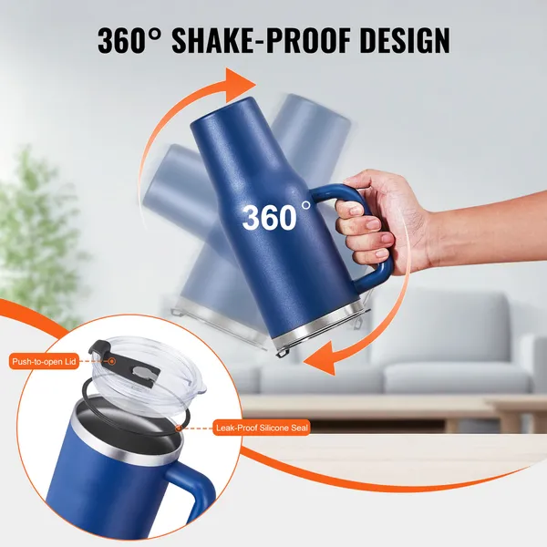 40 oz Insulated Water Bottle, Stainless Steel Sports Coffee Cup with Lid, Handheld Travel Coffee Mug Double Walled, Camping Hydration Flask Leakproof, for Indoor/Outdoor School, Work, Blue - Image 4