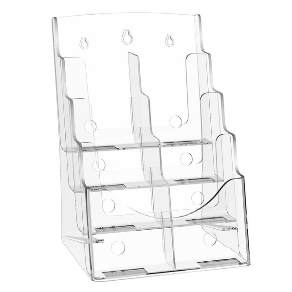 Acrylic Brochure Holder 8.5 x 11 inch, 4-Tier Clear Acrylic Literature Display Stand, Plastic Literature Organizer Flyer Stand & Removable Divider for Office Exhibition, Countertop or Wall Mount - Image 2
