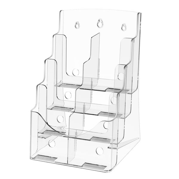 Acrylic Brochure Holder 8.5 x 11 inch, 4-Tier Clear Acrylic Literature Display Stand, Plastic Literature Organizer Flyer Stand & Removable Divider for Office Exhibition, Countertop or Wall Mount - Image 3