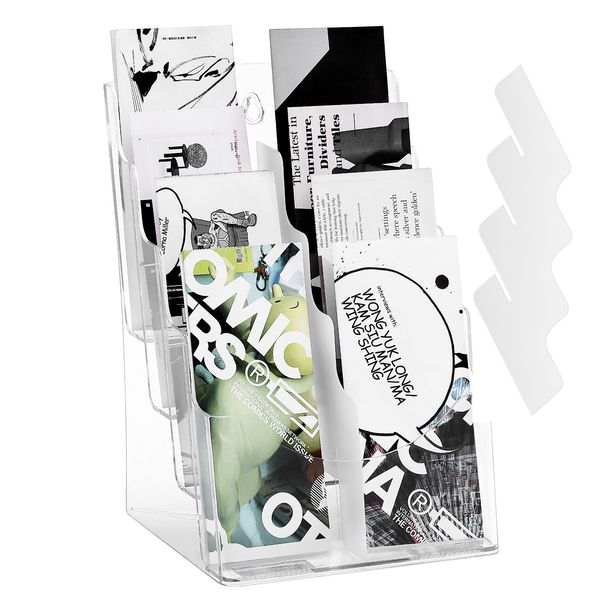 Acrylic Brochure Holder 8.5 x 11 inch, 4-Tier Clear Acrylic Literature Display Stand, Plastic Literature Organizer Flyer Stand & Removable Divider for Office Exhibition, Countertop or Wall Mount - Image 4