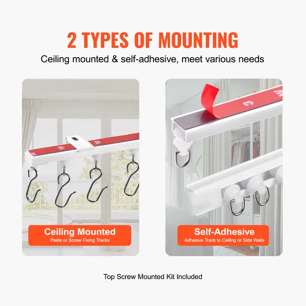 Ceiling Curtain Track Set, 9.9 FT/3 Meter, Self Adhesive, No Drill Ceiling Track System for Curtains, Room Divider Curtain Track Ceiling Mounted for Living Room with Hooks and Hardware, White - Image 3