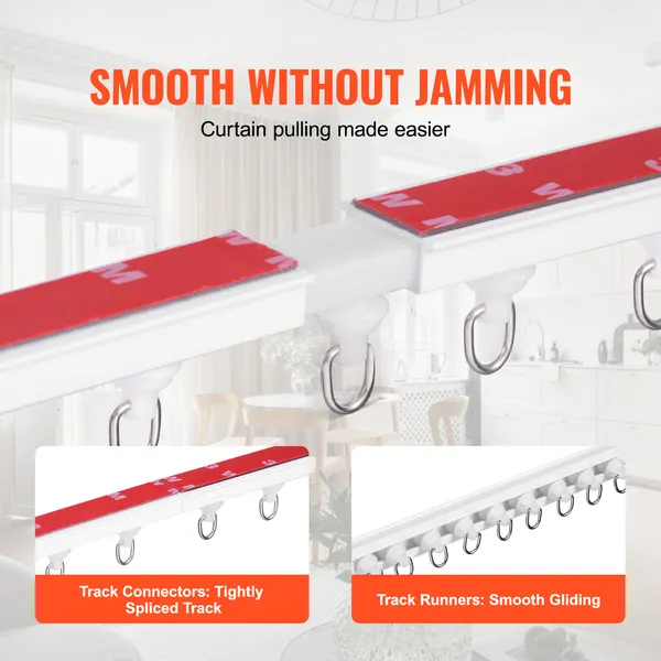 Ceiling Curtain Track Set, 9.9 FT/3 Meter, Self Adhesive, No Drill Ceiling Track System for Curtains, Room Divider Curtain Track Ceiling Mounted for Living Room with Hooks and Hardware, White - Image 5