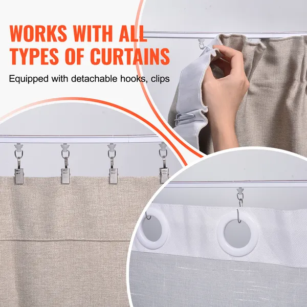 Ceiling Curtain Track Set, 9.9 FT/3 Meter, Self Adhesive, No Drill Ceiling Track System for Curtains, Room Divider Curtain Track Ceiling Mounted for Living Room with Hooks and Hardware, White - Image 6