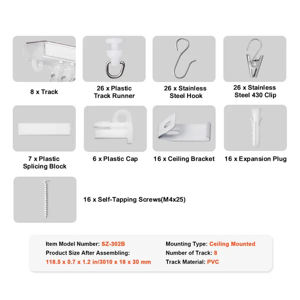 Ceiling Curtain Track Set, 9.9 FT/3 Meter, Self Adhesive, No Drill Ceiling Track System for Curtains, Room Divider Curtain Track Ceiling Mounted for Living Room with Hooks and Hardware, White - Image 8