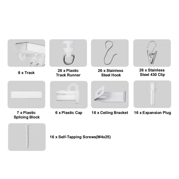 Ceiling Curtain Track Set, 9.9 FT/3 Meter, Self Adhesive, No Drill Ceiling Track System for Curtains, Room Divider Curtain Track Ceiling Mounted for Living Room with Hooks and Hardware, White - Image 9