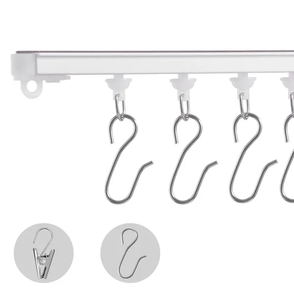 Ceiling Curtain Track Set, 9.9 FT/3 Meter, Self Adhesive, No Drill Ceiling Track System for Curtains, Room Divider Curtain Track Ceiling Mounted for Living Room with Hooks and Hardware, White - Image 2