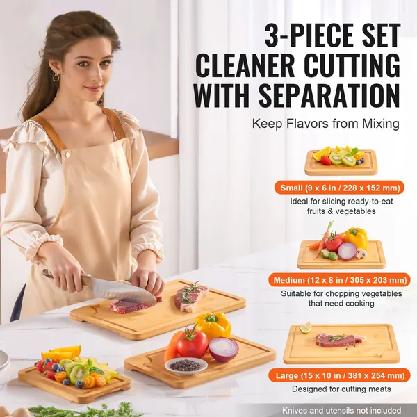Cutting Board, 3 Pieces, Premium Versatile Bamboo Cutting Board with Food-Grade Oil and Juice Groove,Sturdy & Durable Chopping Board with Built-in Handle, Fit for Display, Chopping & Serving - Image 9