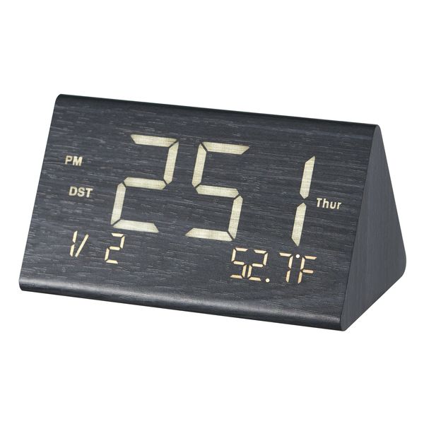 Digital Alarm Clock, Wooden Desk Clock with Dual Alarm, USB Port, Snooze, Night Light, Voice Control, Adjustable Volume, Bedside Desktop Clock with Charger for Bedroom, Kitchen, Office, Black - Image 2