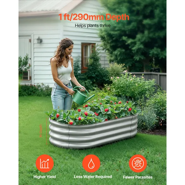 Metal Raised Garden Bed, 4 x 2 x 1 ft Oval Outdoor Galvanized Planter Garden Box, Open Bottom Design, Large Planter Raised Bed for Growing Vegetables, Flowers, and Succulents, Galvanized Color - Image 3