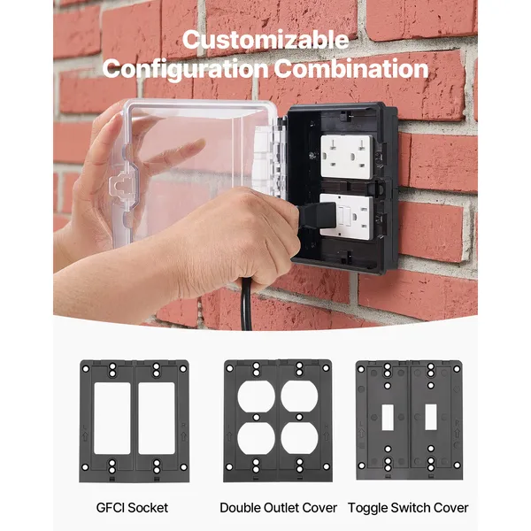 Outdoor Outlet Cover, 2-Gang Weatherproof Electrical Outlet Cover with Lockable Design, High-Strength PC Material, 12-in-1 Outside Receptacle Socket, Horizontal/Vertical for Easy Installation - Image 5