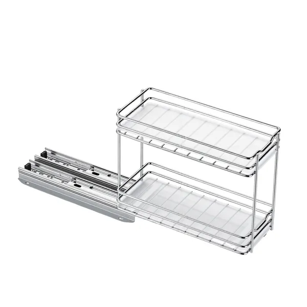 Pull Out Spice Rack Organizer for Cabinet, 2 Tier Slide Out Spice Rack Organizer, Heavy Duty Metal Seasoning Kitchen Basket for Inside Cabinets & Pantry Closet, 4.33W x 8.46D x 10.43H, Silver - Image 10