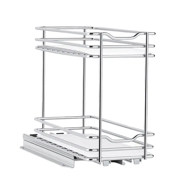 Pull Out Spice Rack Organizer for Cabinet, 2 Tier Slide Out Spice Rack Organizer, Heavy Duty Metal Seasoning Kitchen Basket for Inside Cabinets & Pantry Closet, 4.33W x 8.46D x 10.43H, Silver - Image 2