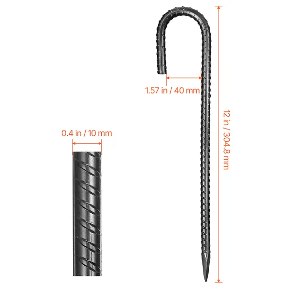 Rebar Stakes, 12-Inch, Heavy-Duty 0.4 in Diameter J Hook, Galvanized Steel Ground Anchors with Chisel Point End & Rust-Resistant Coating, for Gardening Support, Fence, Camping Tents (16-Pack) - Image 4