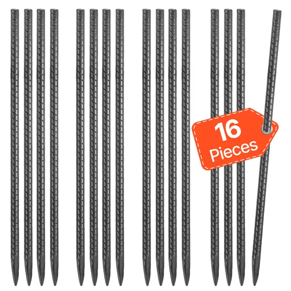 Rebar Stakes, 16-Inch, Heavy-Duty 0.45 in Diameter, Straight Galvanized Steel Ground Anchors with Chisel Point End & Rust-Resistant Coating, for Gardening Support, Fence, Camping Tents (16-Pack) - Image 3