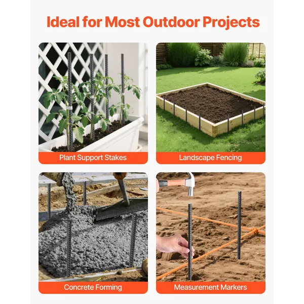 Rebar Stakes, 16-Inch, Heavy-Duty 0.45 in Diameter, Straight Galvanized Steel Ground Anchors with Chisel Point End & Rust-Resistant Coating, for Gardening Support, Fence, Camping Tents (16-Pack) - Image 9