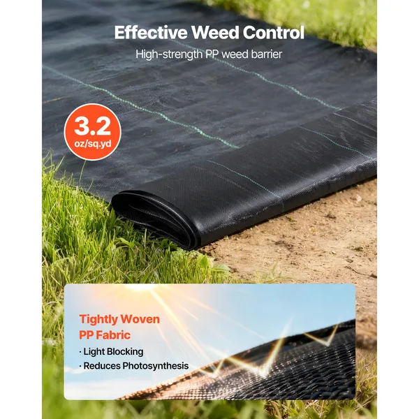 Weed Barrier Fabric Heavy Duty, 2 Packs 3x50FT 3.2oz Weed Blocker Fabric, Woven Landscape Fabrics, Garden Fabrics Weeds Barrier, Weeds Control Ground Cover, Geotextile Webbing, Black - Image 3