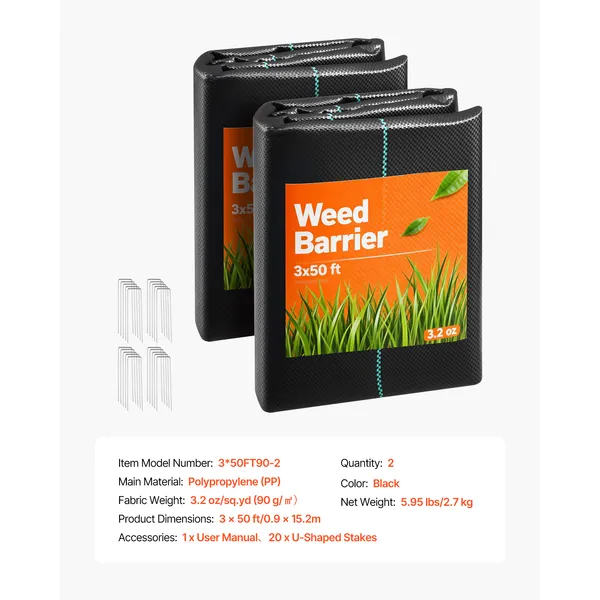 Weed Barrier Fabric Heavy Duty, 2 Packs 3x50FT 3.2oz Weed Blocker Fabric, Woven Landscape Fabrics, Garden Fabrics Weeds Barrier, Weeds Control Ground Cover, Geotextile Webbing, Black - Image 8